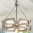 KSANA Farmhouse Wood Drum Chandeliers for Dining Rooms Hand-Painted White Finish