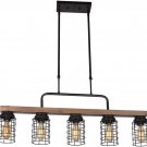 Baiwaiz Wooden Table Lamp, Country Kitchen Island Light, Metal Cage Linear Chandelier