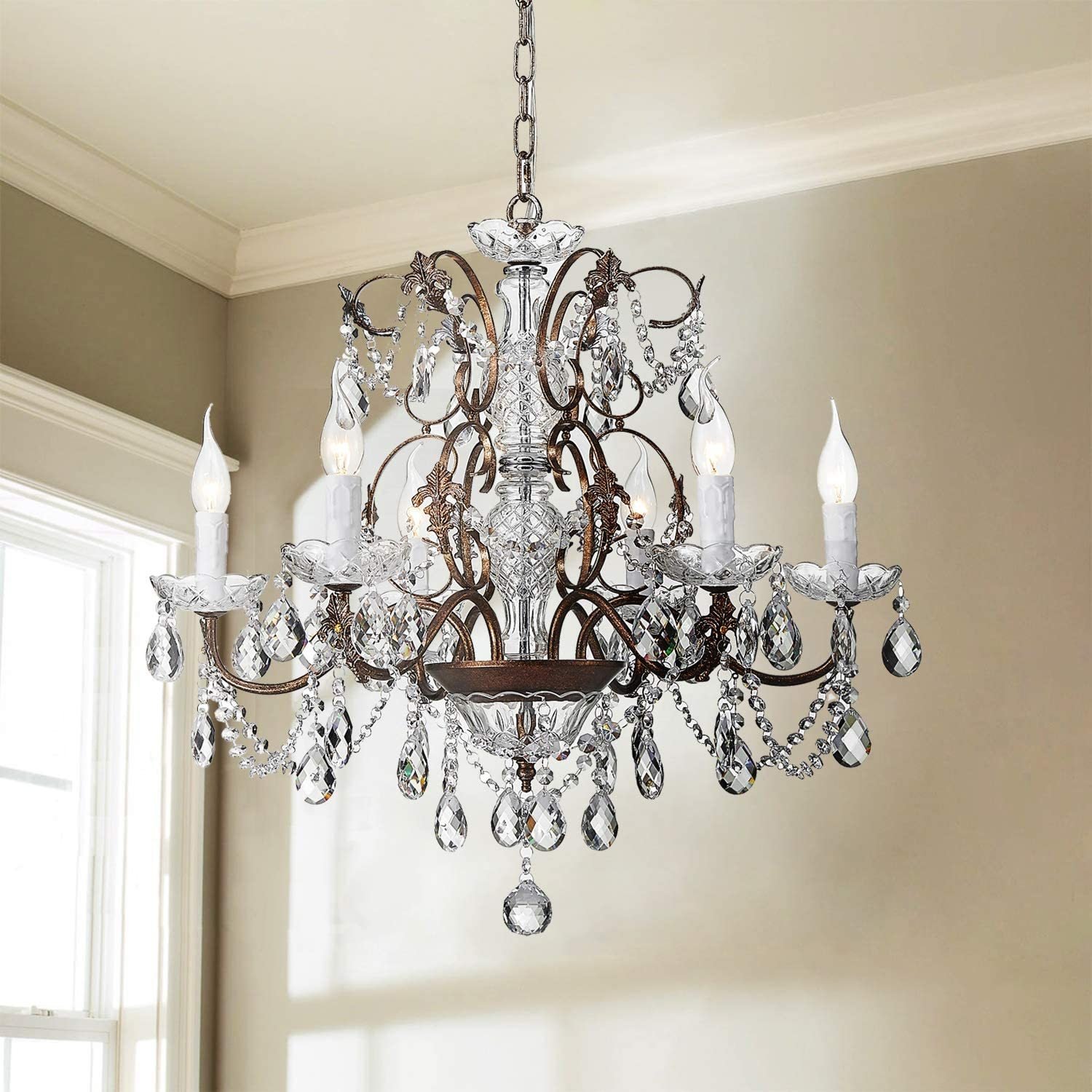 Saint Mossi Modern K9 Crystal Raindrop Chandelier Lighting Flush Mount LED Ceiling Light