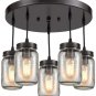 EUL Country Style Mason Can Half Ceiling Lamp 5 Lamp Lamp Oil Face Bronze