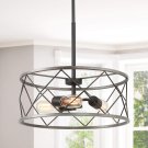 Farmhouse Chandelier 3 Light Pendant Lighting In Hand Painted Aged Silver and Black Metal Finish