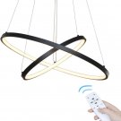 LED Chandelier with Remote Control, Dimmable Pendant Light , 2 Rings Black Metal Adjustable DIY