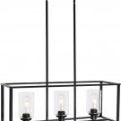 3 Light Pendant Lighting Black Contemporary Industrial Linear Chandelier with Clear Glass Shade