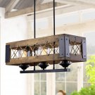 Kitchen Lighting Fixtures Ceiling Hanging 3-Light Linear Pendant Lighting Wooden Chandelier
