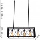Mirrea Retro Chandelier 4 Lamp Rectangular Frame Shade Matte Metallic Black Finish