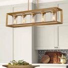 Zeyu 5-Light Island Pendant Lighting, Modern Linear Dining Room Light Fixture In Antique Gold
