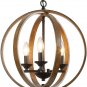 LOG BARN 15.5&acirc;�� Globe Chandeliers Farmhouse Pendant 3 Hanging Foyer Lighting, Faux-Wood Finish