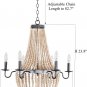 6-Light Wood Beaded Ceiling Pendant Chandelier Style Wooden Beads Metal Chandeliers Home Decor Lamp