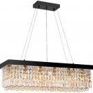 Linear Rectangle Elegant K9 Crystal Chandeliers Crystal Droplets Pendant Suspension Lamp Black