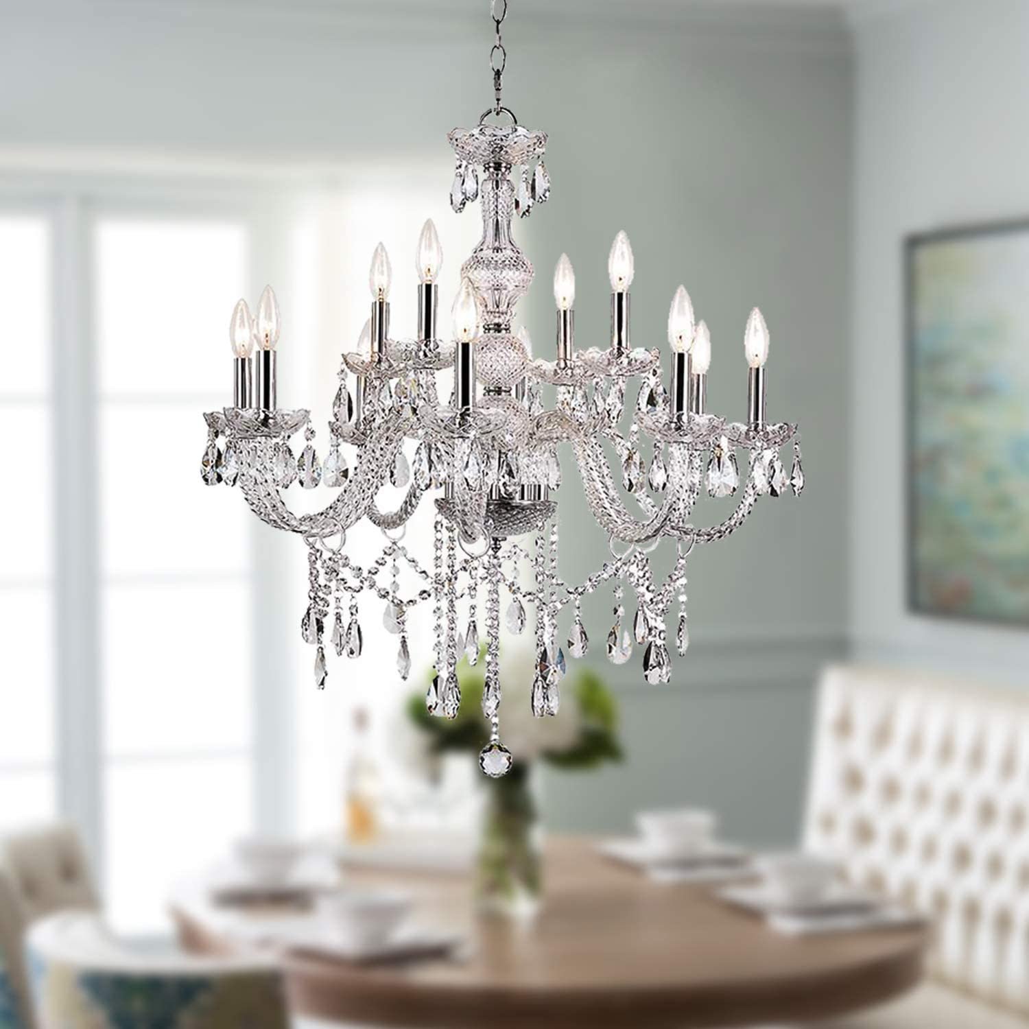 Modern K9 Crystal Chandelier Lighting LED Fixture Pendant Chandelier for Livingroom    12E  12 Bulbs