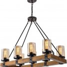 8-Light Wood Chandeliers, Candle Pendant Light, Glass Lodge and Tavern Pendant (Bulb Not Included)
