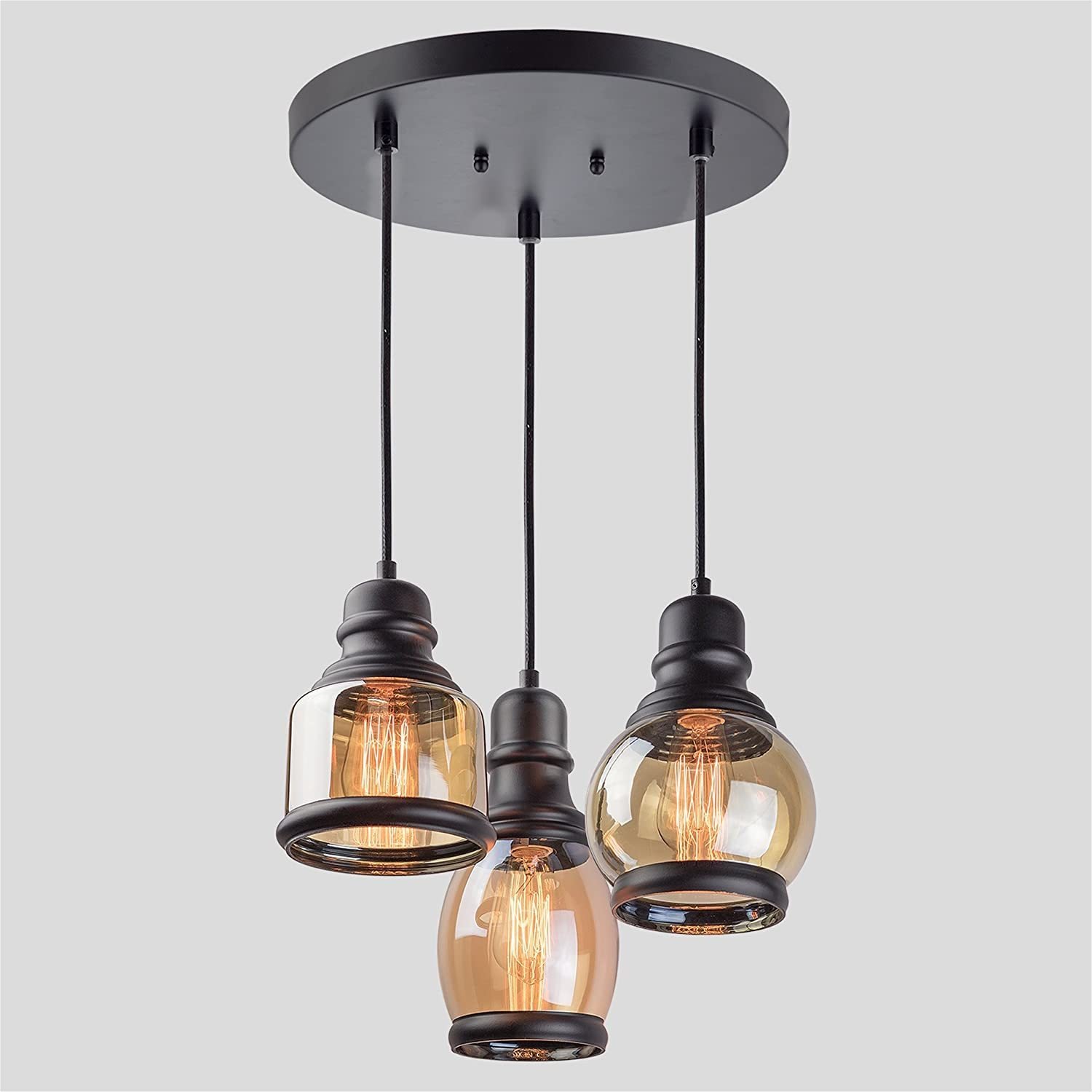 Real Hudson 3-Light Multi Pendant Chandelier Can Glass Adjustable Pendant Matte Black