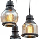 Unitary Brand Antique Black Shade Glass Jar Pendant Light Max 120W with 3 Lights Painted Finish