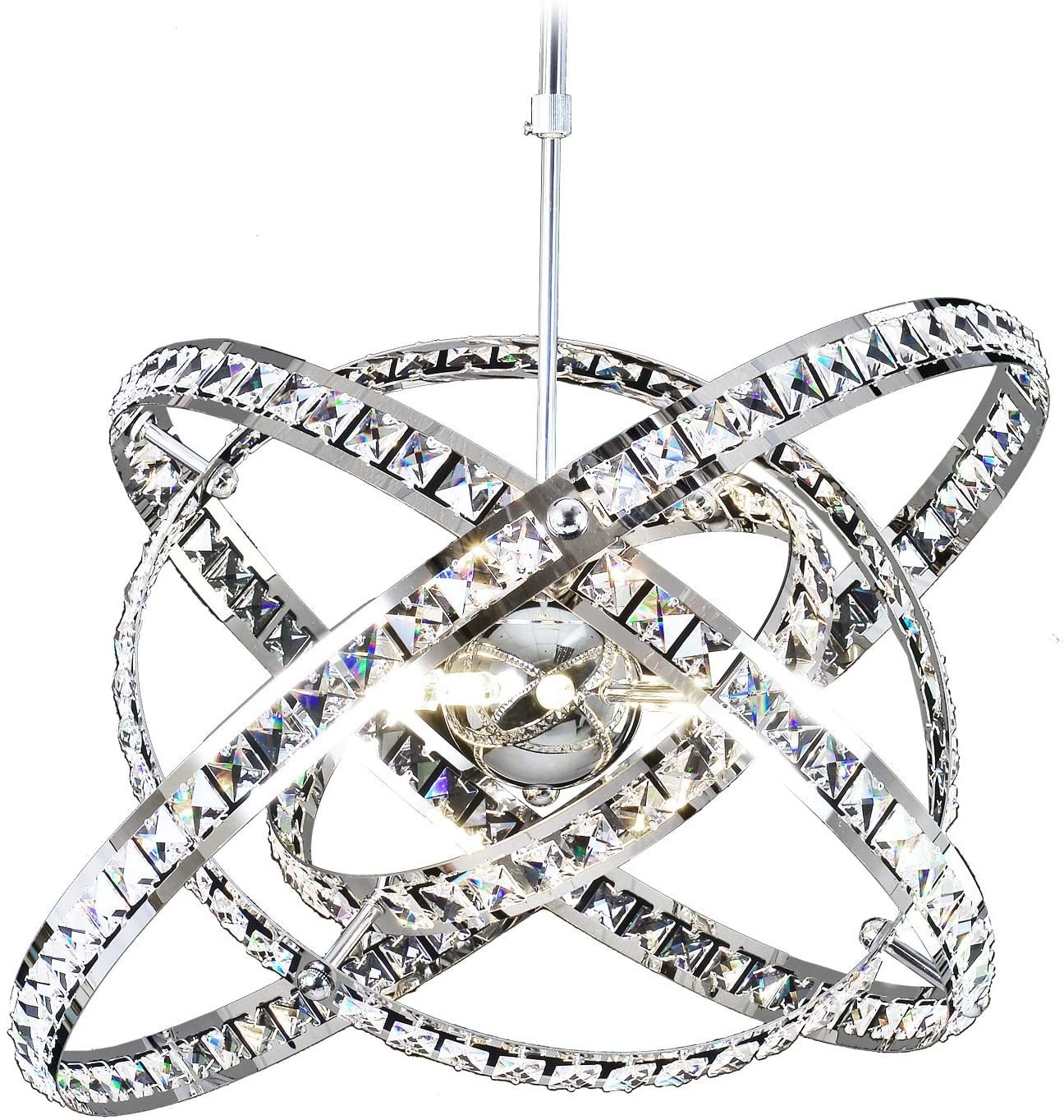 Orb Globe Cage Round Pendant Fixtures Dining Room Ceiling Lights, Sphere Crystal Chandelier