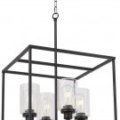 VINLUZ 4 Light Hanging Lantern Pendant Light Black Industrial Cage Dining Room Chandelier