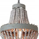Anmytek Wood Beaded Chandelier Pendant Light Gray White Finishing Kitchen Island Lighting