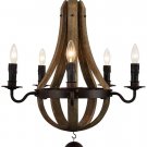 Vintage Rustic Wooden Pendant Wine Barrel Chandelier Lamp W 22" Reclaimed Rust Metal Chandeliers