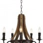 Vintage Rustic Wooden Pendant Wine Barrel Chandelier Lamp W 22" Reclaimed Rust Metal Chandeliers