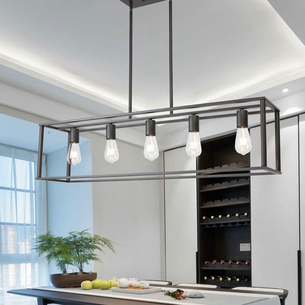 Rectangle Pendant Lighting 5 Lights Bronze Kitchen Island Chandeliers, Classic Rustic Ceiling Light