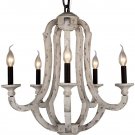 Vintage Wooden Chandelier Pendant Lamp 5 Candle Holder Light Distressed White Wood Metal Chandeliers