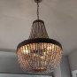 Wood Beaded Chandelier Pendant 3 Lights Gray White Retro Vintage Antique Rustic Kitchen Ceiling Lamp
