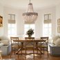 Wood Beaded Chandelier Pendant 3 Lights Gray White Retro Vintage Antique Rustic Kitchen Ceiling Lamp