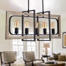 Rectangle Dinning Room Chandeliers,Rustic Pendant Lighting for Kitchen Island, Oak Wood Chandelier