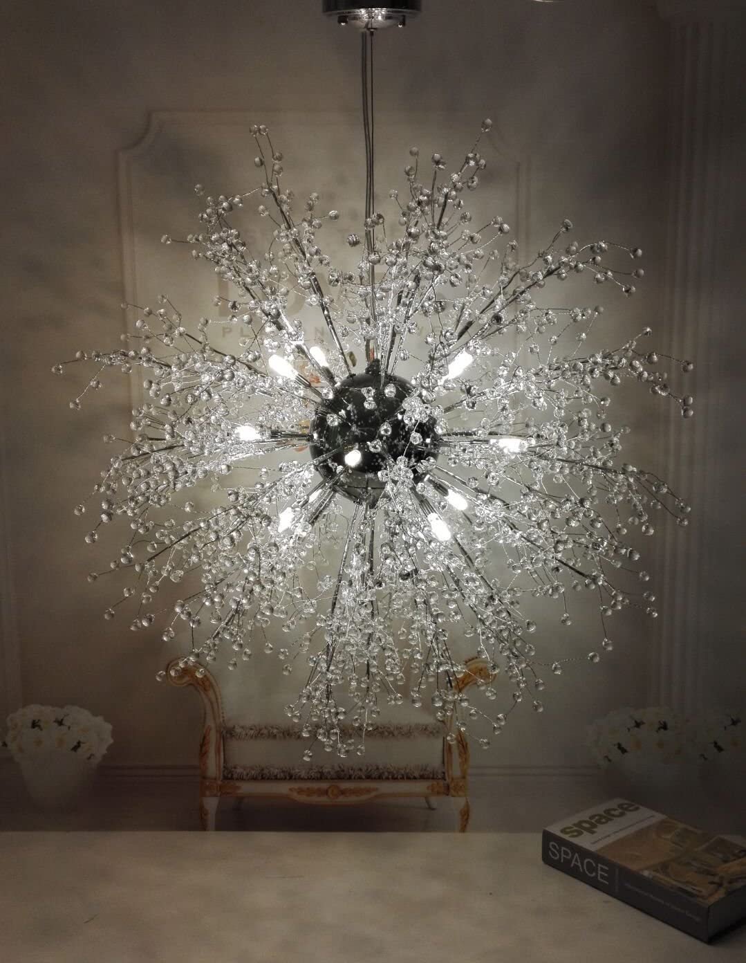 GDNS Chandeliers Firework LED Light Stainless Steel Crystal Pendant Lighting Ceiling Light