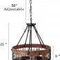 Round Wood Chandelier Metal Pendant Five Lights Decorative Lighting Fixture Ceiling Lamp (5 Lights)