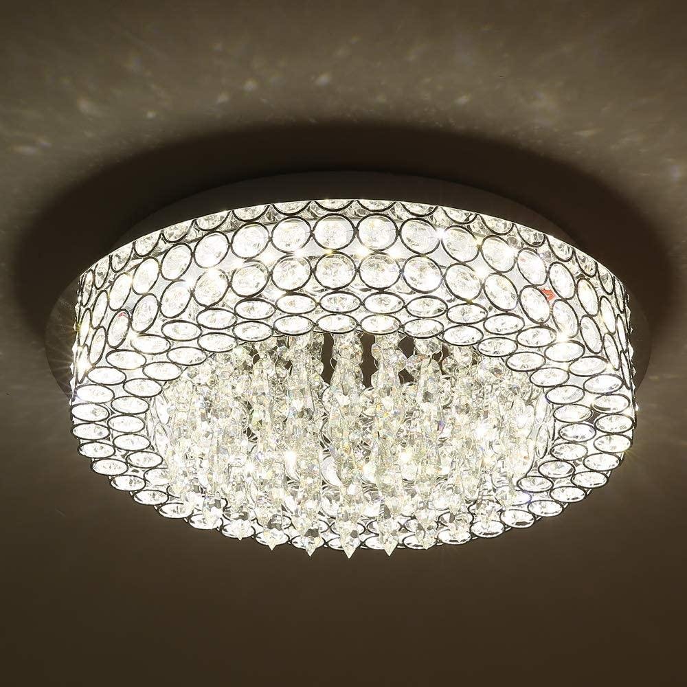 LED Ceiling Light Crystal Chandelier ETL Dimmable Lighting Flush Mount Crystal Raindrop Pendant Lamp