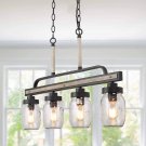 Rustic Mason Jar Pendant Lighting for Kitchen 4 Lights Farmhouse Chandelier Wood and Dark Grey Metal