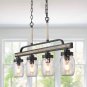 Rustic Mason Jar Pendant Lighting for Kitchen 4 Lights Farmhouse Chandelier Wood and Dark Grey Metal