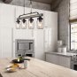 Rustic Mason Jar Pendant Lighting for Kitchen 4 Lights Farmhouse Chandelier Wood and Dark Grey Metal