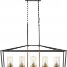 5 LightPendant Light Fixture Linear Pendant Lighting Black and Gold Finish with Clear Glass Shade