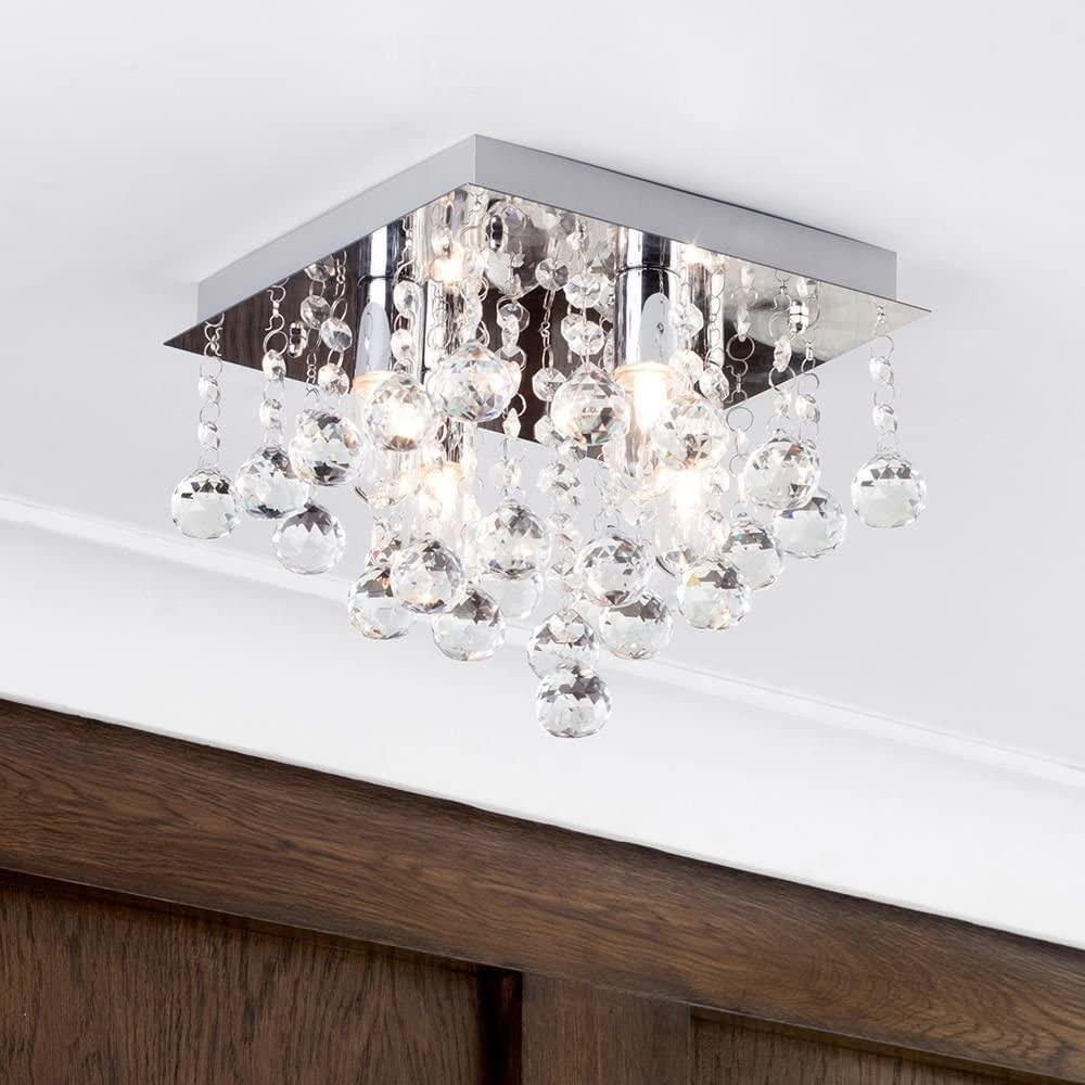 Small Square Bathroom IP44 Rated Flush Mounted Ceiling Light in Chrome (4 Light)