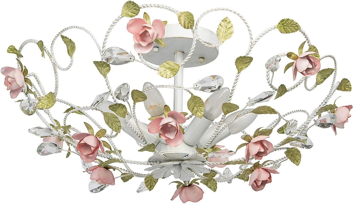 Rustic Ceiling Light White Metal Floral Decor Provence Dining Room, Living Room, Bedroom 6 Bulbs