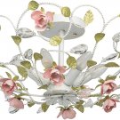 Rustic Ceiling Light White Metal Floral Decor Provence Dining Room, Living Room, Bedroom 6 Bulbs