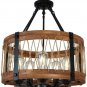 Modern Rustic Chandelier Round Wood Five Lights Farmhouse Chandeliers Wooden Island Pendant Lighting