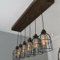 Vintage Wood Pendant Chandelier Light - Farmhouse Rustic Lighting for Kitchen Island - Six Pendants