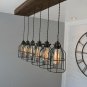 Vintage Wood Pendant Chandelier Light - Farmhouse Rustic Lighting for Kitchen Island - Six Pendants