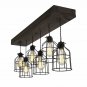 Vintage Wood Pendant Chandelier Light - Farmhouse Rustic Lighting for Kitchen Island - Six Pendants