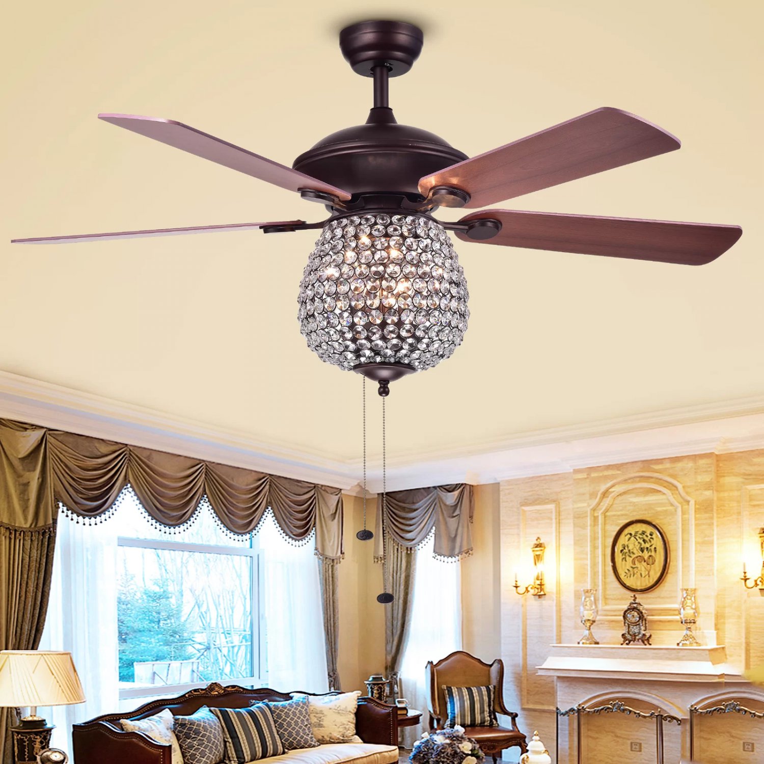 52" Spalding Crystal Basket 5 Blade Ceiling Fan