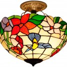 Ceiling Fixture Lamp Semi Flush Mount 16 Inch Stained Glass Hummingbird Shade Pendant Hanging Light