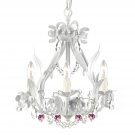 Harrison Lane Wrought-Iron and Crystal Floral White Chandelier with Pink Crystal Hearts