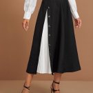 Contrast Panel Pleated Button A-line Skirt