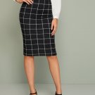 Grid Print Pencil Skirt