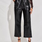 High Waist Belted PU Leather Straight Leg Pants