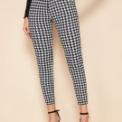 Overlap Wide Waistband Houndstooth Skinny Pants