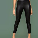 Elastic Waist Seam Front Leather Look Pants