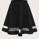 Wide Band Waist Mesh Insert Flare Skirt